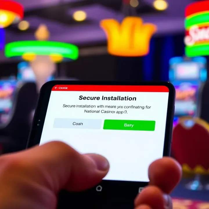 Mobile device showing secure installation confirmation for the National Casino app