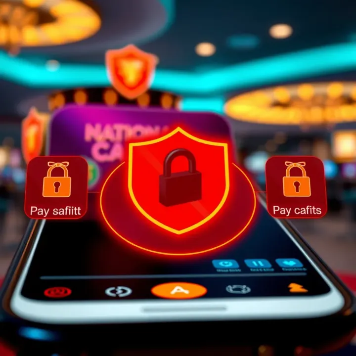 Secure transaction icons representing payment methods and security features on the casino app