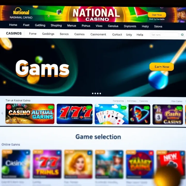 National Casino Australia homepage showcasing various online casino games
