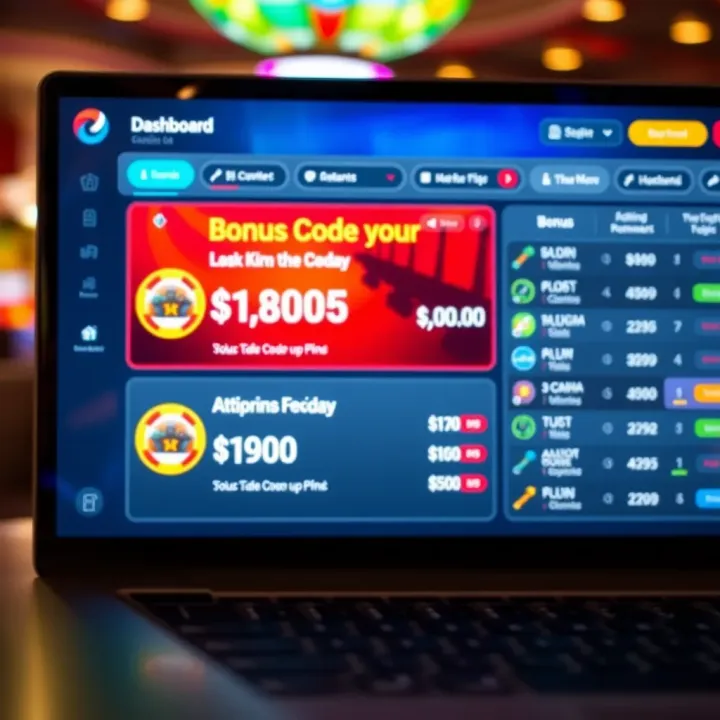 Digital casino dashboard showing bonus code redemption options