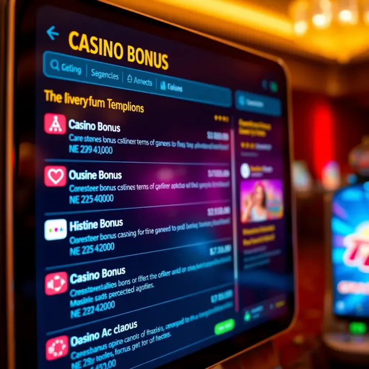 Digital interface showing various casino bonus options and terms to consider