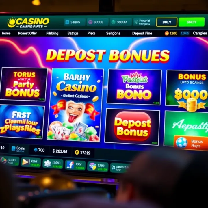 A vibrant online casino interface showcasing various bonus types and promotional offers