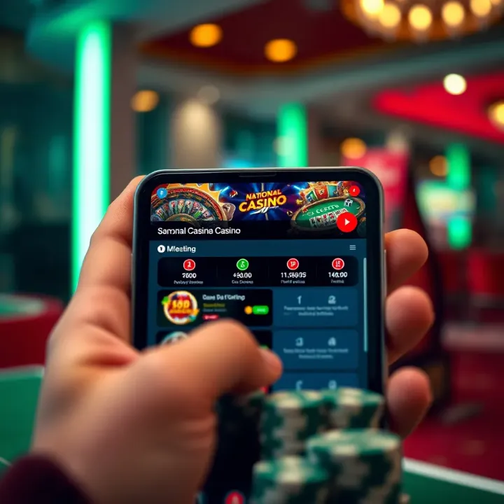 Mobile device displaying National Casino España interface highlighting smooth mobile gameplay and secure payment options