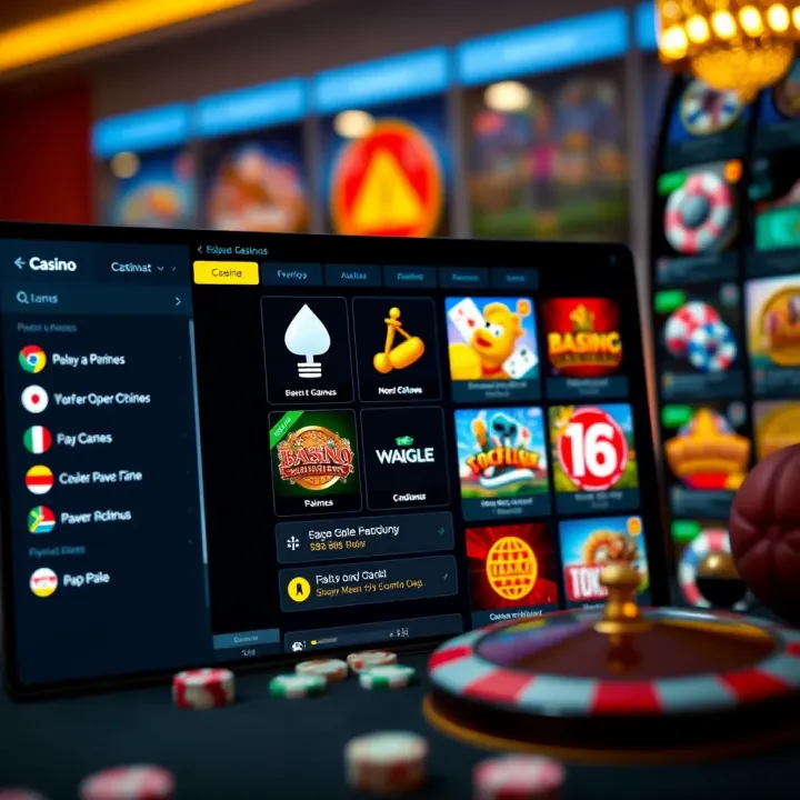 Overview of Online Casino Games and Payment Methods A digital dashboard displaying various online casino game options and payment methods
