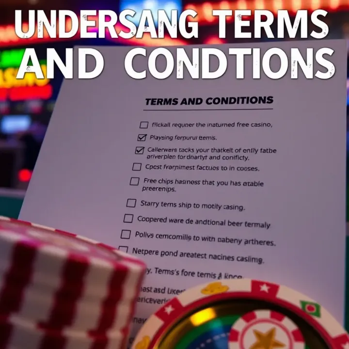 Understanding Terms and Conditions for National Casino Free Chips Visual representation of terms and conditions for using National Casino free chips with checklists and policy icons