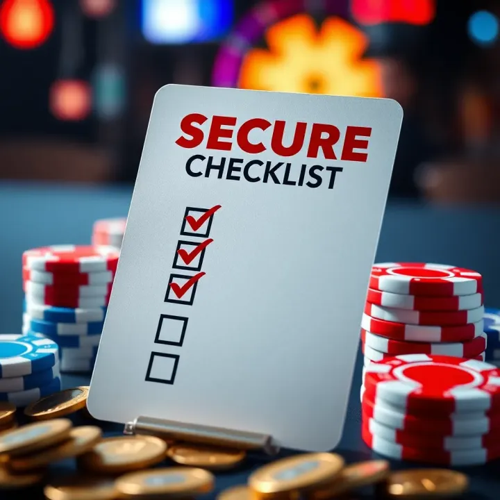 Secure Checklist with Coins and Casino Chips Representing Legitimate Casino Offers Conceptual graphic of a secure checklist with coins and casino chips representing legitimate offers and safety