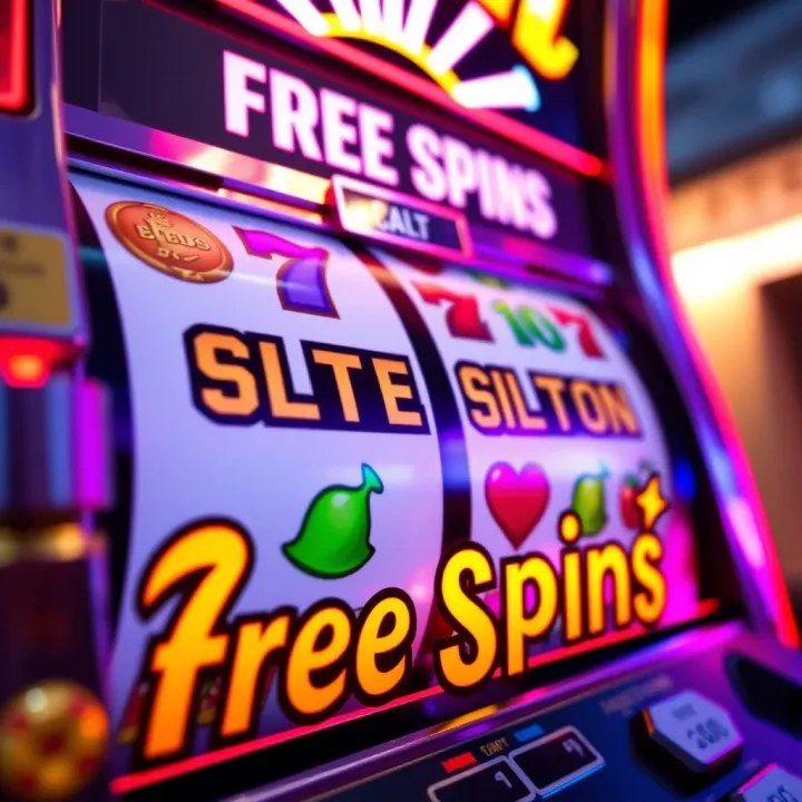 Colorful casino slot machine reels displaying various symbols with a glowing jackpot sign