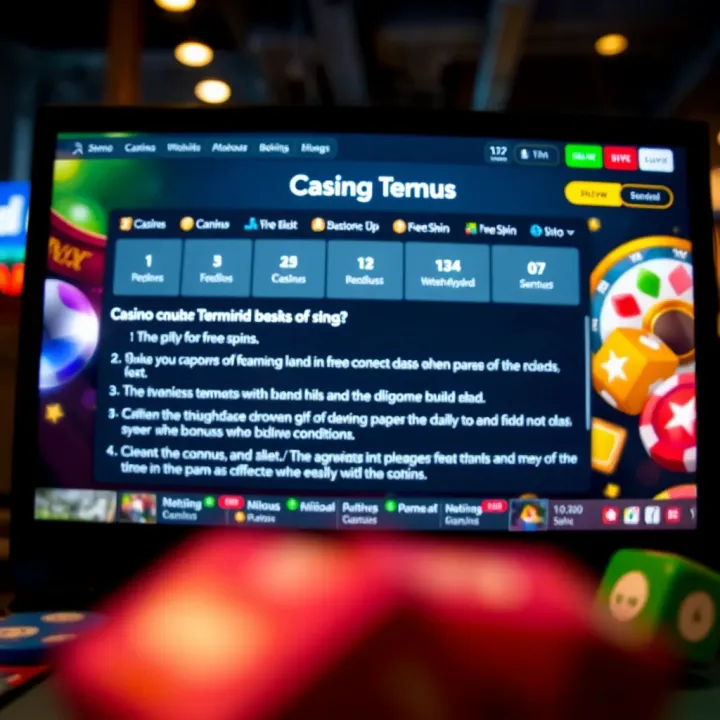 Digital interface showing casino bonus terms and conditions on a screen
