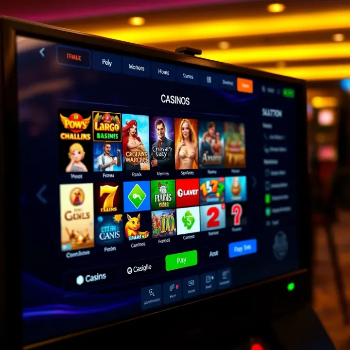 National Casino Game Selection and Payment Methods Variety of casino game options on digital screen with payment method icons