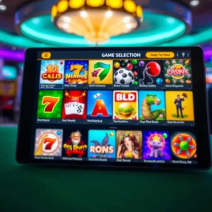 Diverse selection of online casino games displayed on a digital device