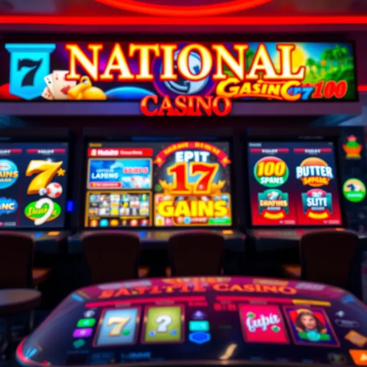 National Casino homepage showcasing a variety of slot and table games with vibrant graphics
