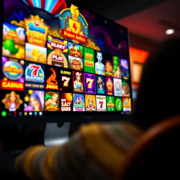 Diverse Game Selection at National Casino Colorful array of digital casino games displayed on a computer screen representing National Casino's game variety