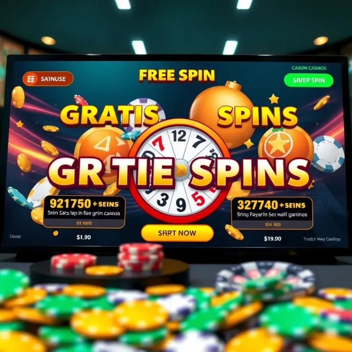 Illustration of a digital casino interface highlighting free spin offers and bonuses