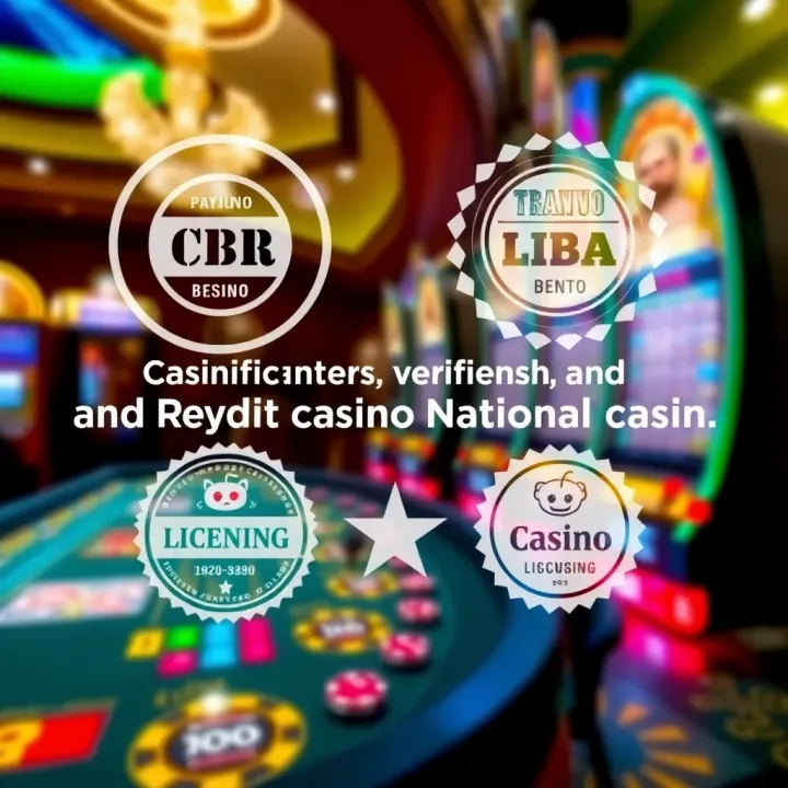Graphic showing licensing badges and payout icons for online casinos