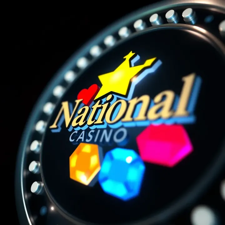 Detailed view of the National Casino logo showcasing its unique symbols and color palette