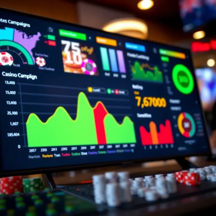 Digital marketing dashboard displaying casino campaign analytics and performance metrics