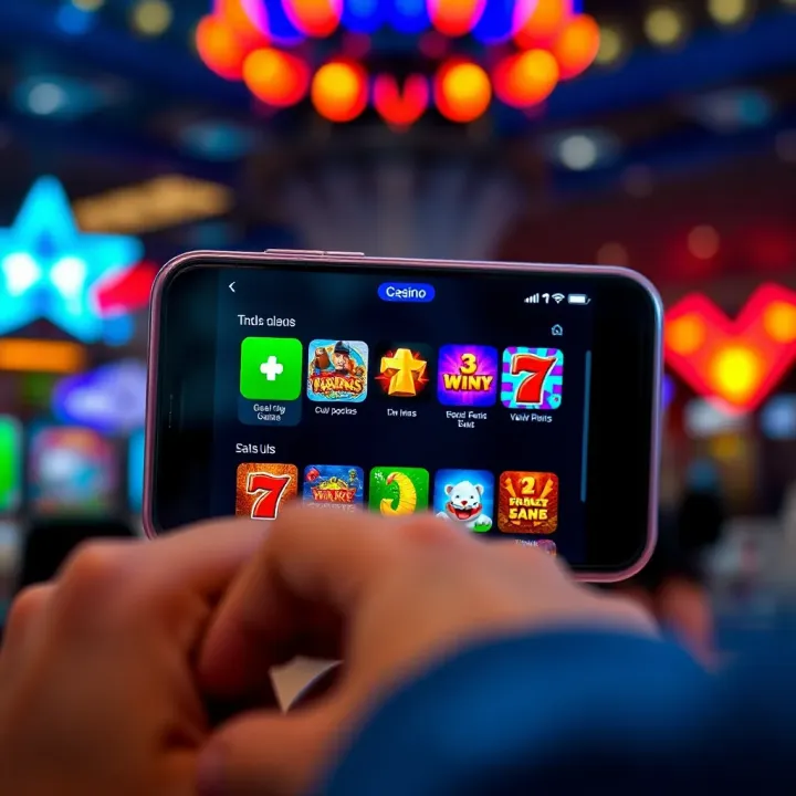 Mobile phone displaying a secure online casino app interface with colorful game icons