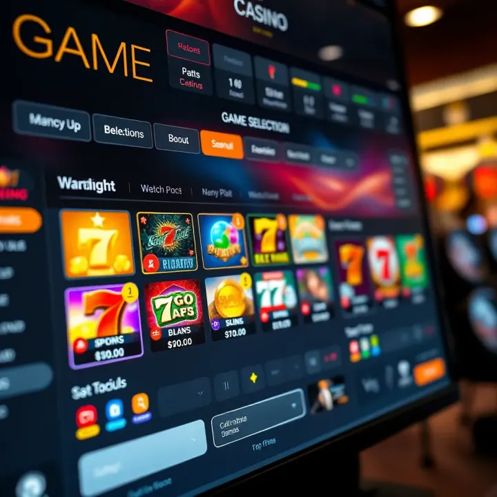 Detailed view of an online casino dashboard displaying slot games and betting options
