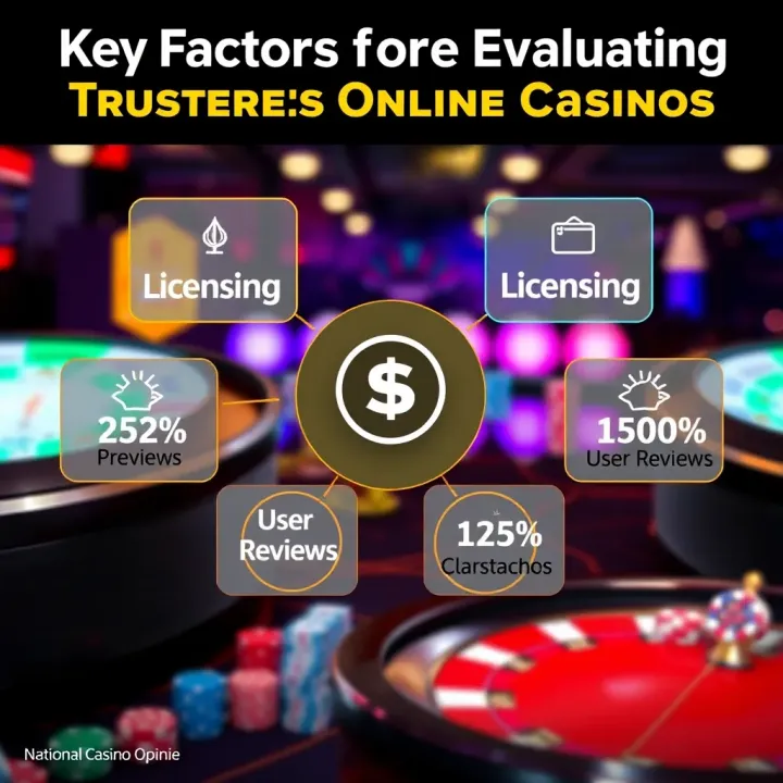 Graphic showing key elements of trustworthy online casinos including licensing and user reviews