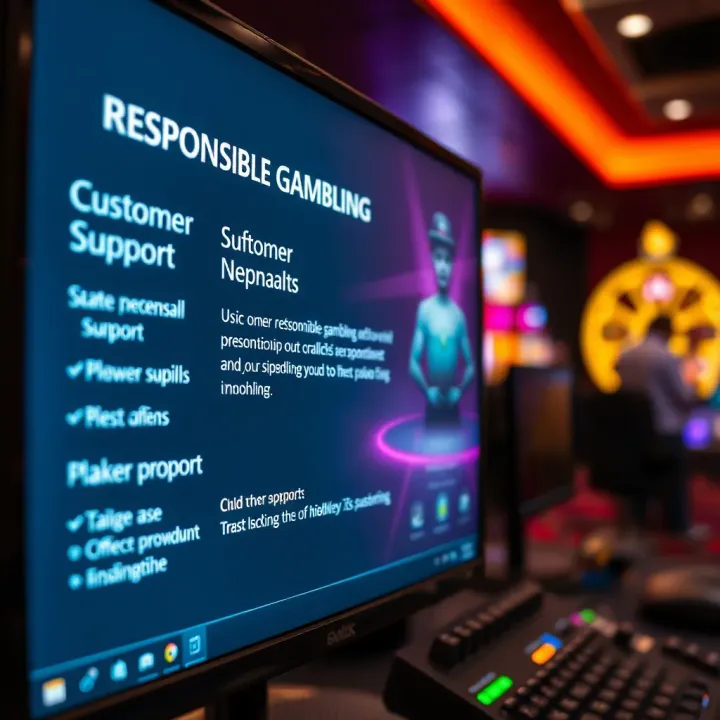 A computer screen showing responsible gambling information alongside customer support options