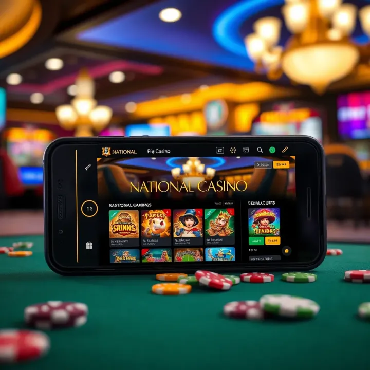Mobile device displaying National Casino gaming interface highlighting seamless mobile experience