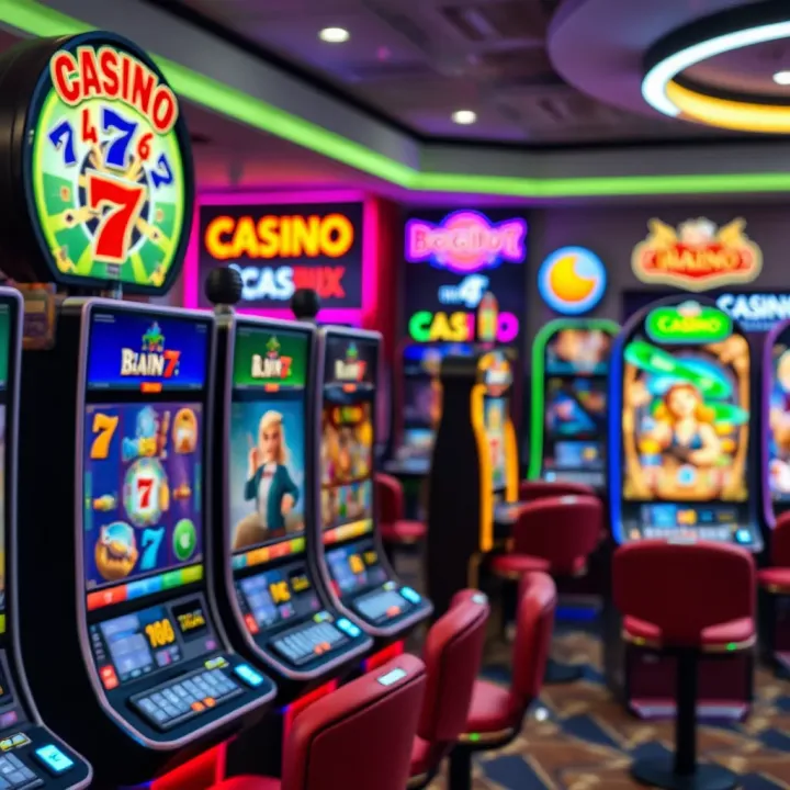 Colorful online casino games with various themes and slot machine icons