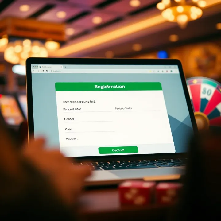A digital registration form on a laptop screen with fields to enter personal details and create an account