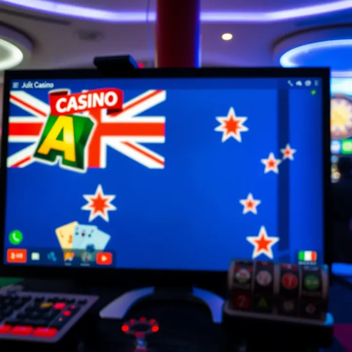 Online casino platform showcasing Australian flag and gaming icons