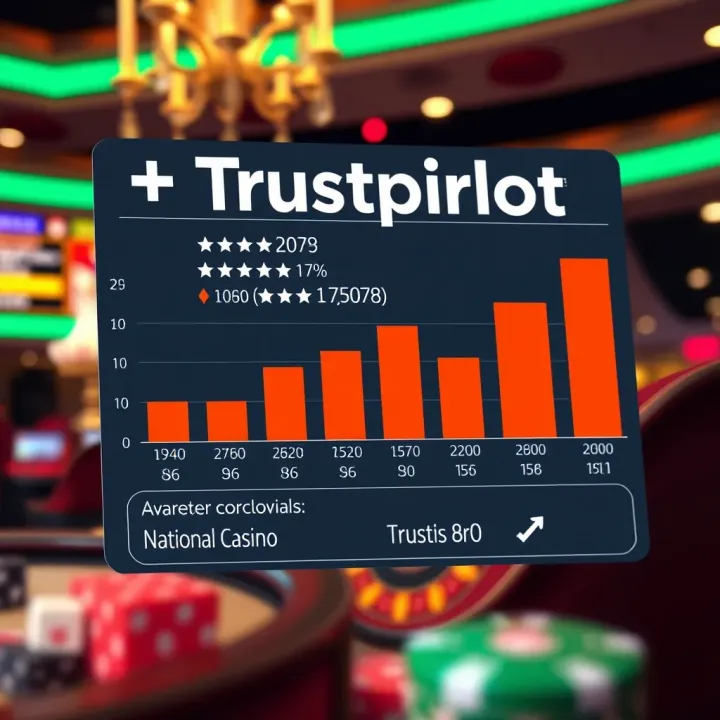 Graphic showing Trustpilot review ratings and feedback trends for an online casino