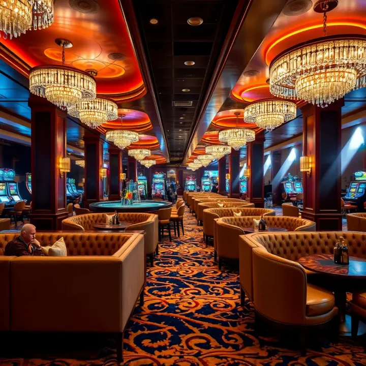 Luxurious casino lounge area featuring comfortable seating and ambient lighting