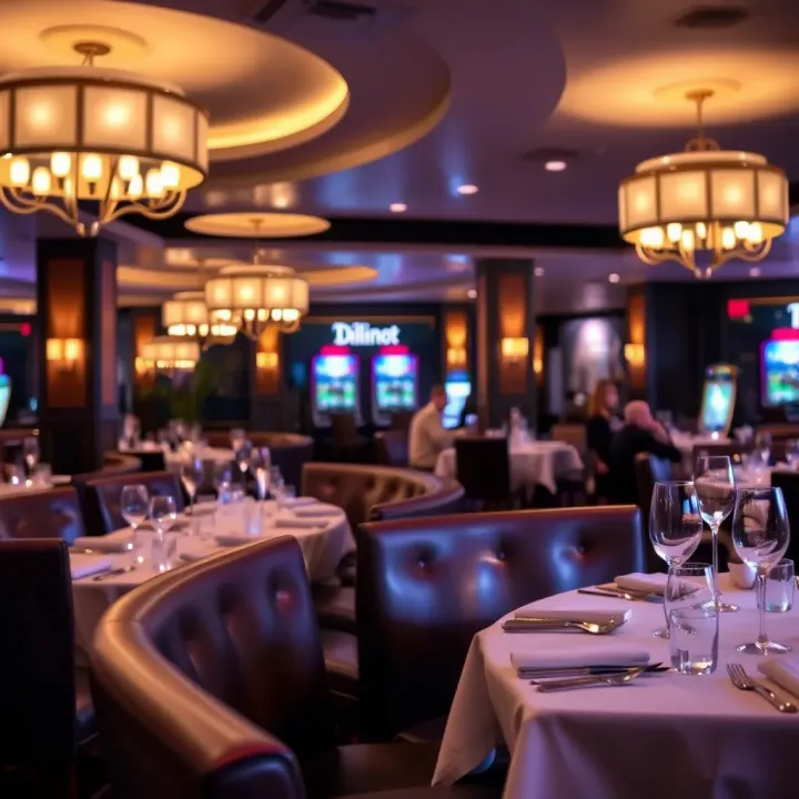 Elegant dining area at National Harbor with comfortable seating and ambient lighting for an enjoyable meal experience
