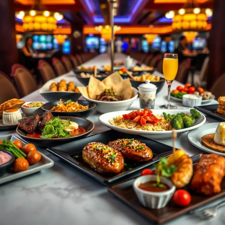 Variety of gourmet dishes displayed on a restaurant table showcasing diverse cuisine options