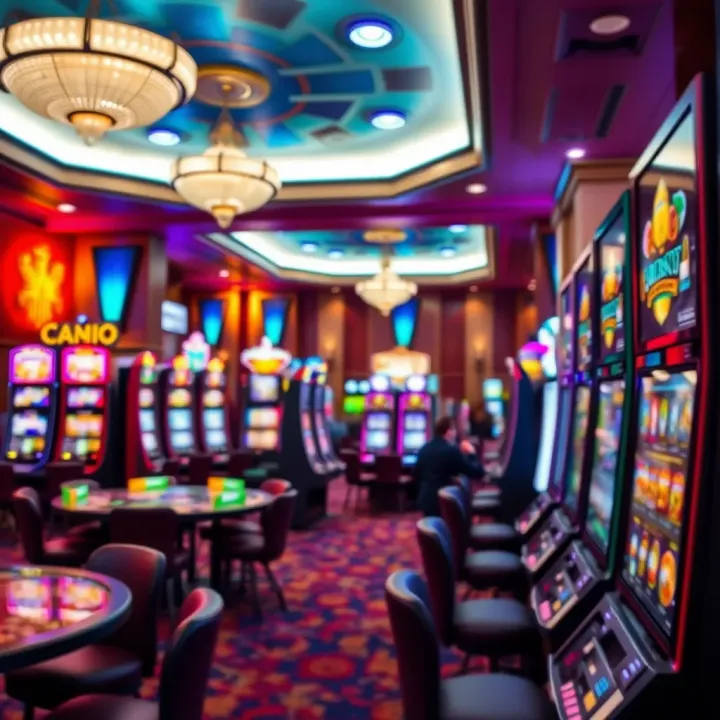 Luxurious casino floor at National Harbor featuring slot machines and gaming tables with vibrant lighting