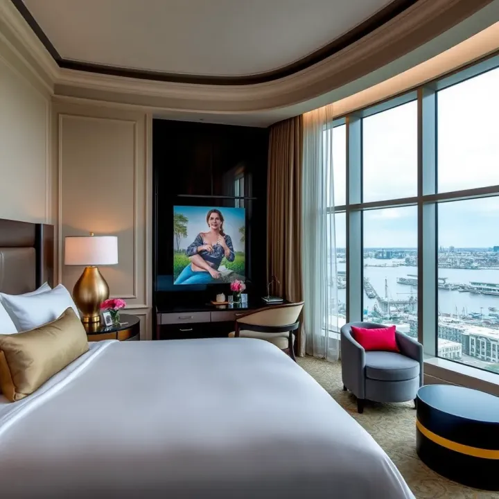 Elegant Accommodation at National Harbor Resort and Casino Luxurious guest room with modern decor and panoramic window views at National Harbor Resort and Casino
