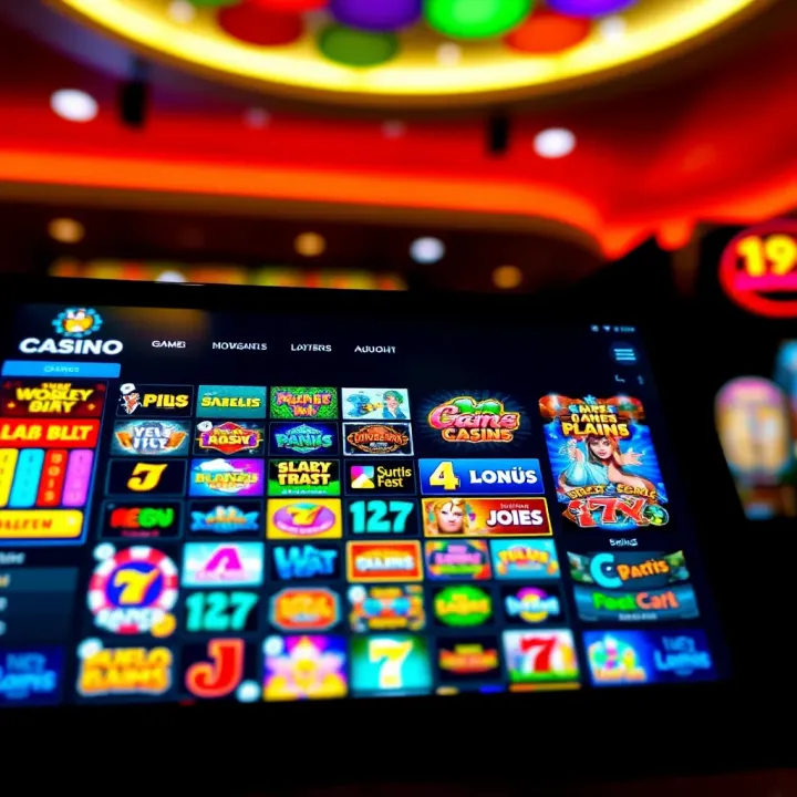 Bright casino interface showcasing a variety of lottery and slot games on a digital device