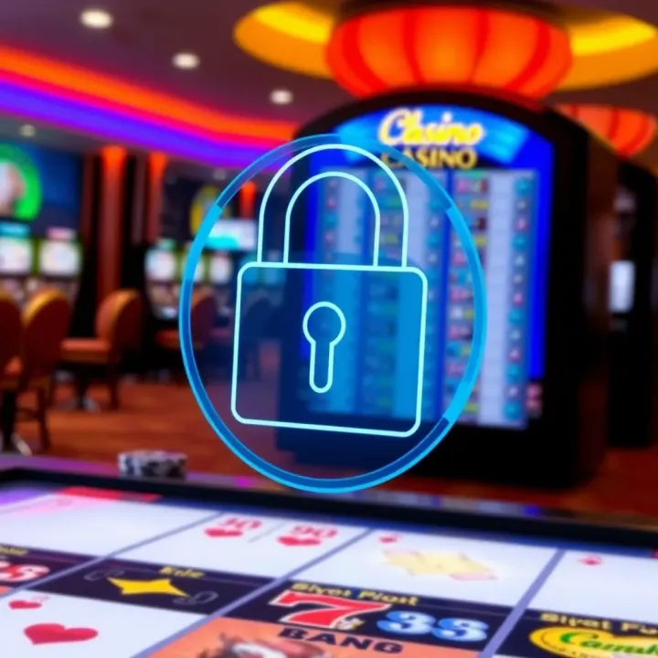 Secure digital lock symbol over a casino background representing safety and regulatory compliance