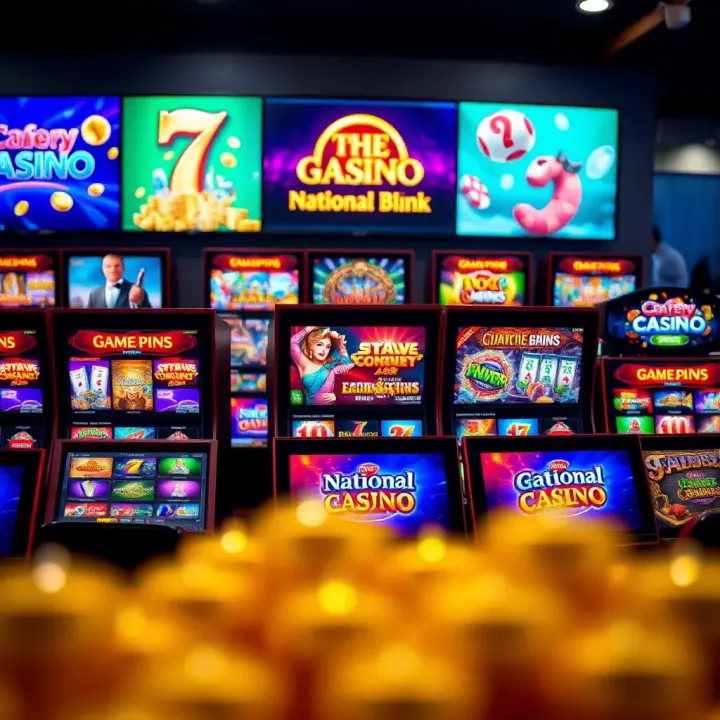 Selection of popular casino games displayed on screens with vibrant graphics