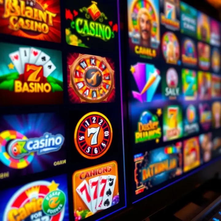 Variety of Casino Games at NationalCasino Colorful assortment of casino game icons displayed on a digital interface