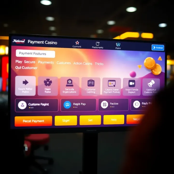 User interface showcasing secure payment methods and customer support options on NationalCasino platform