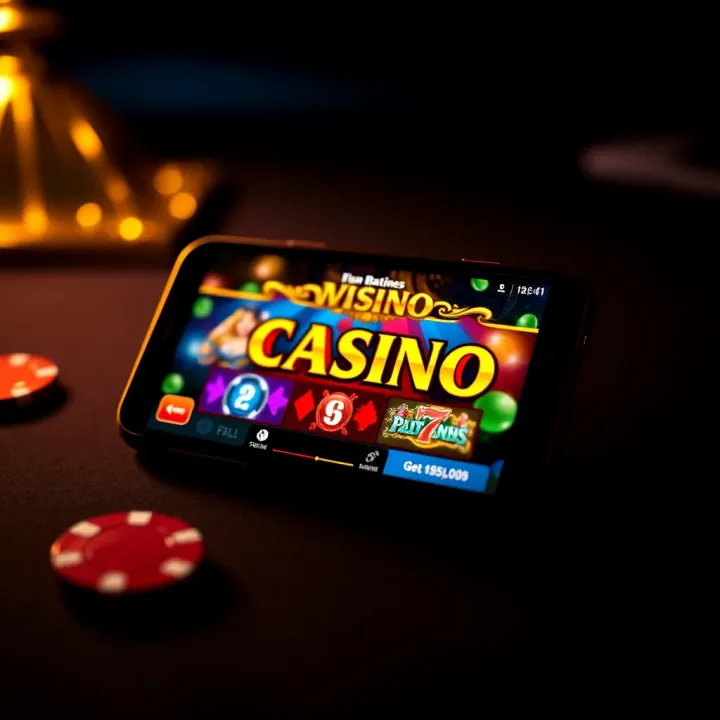 Mobile phone displaying an online casino game interface with vibrant graphics on a dark background