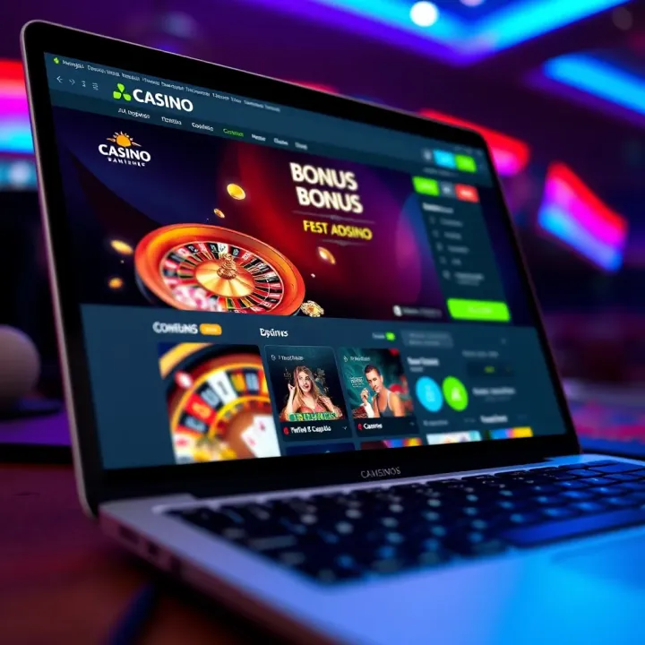 Australian Online Casino Interface Featuring No Deposit Bonus Codes Illustration of a laptop screen displaying an Australian online casino interface with bonus codes highlighted