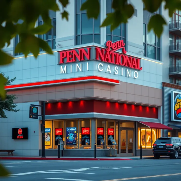 Exterior View of Penn National Mini Casino with Urban Context A modern mini casino exterior showcasing its compact design and urban integration