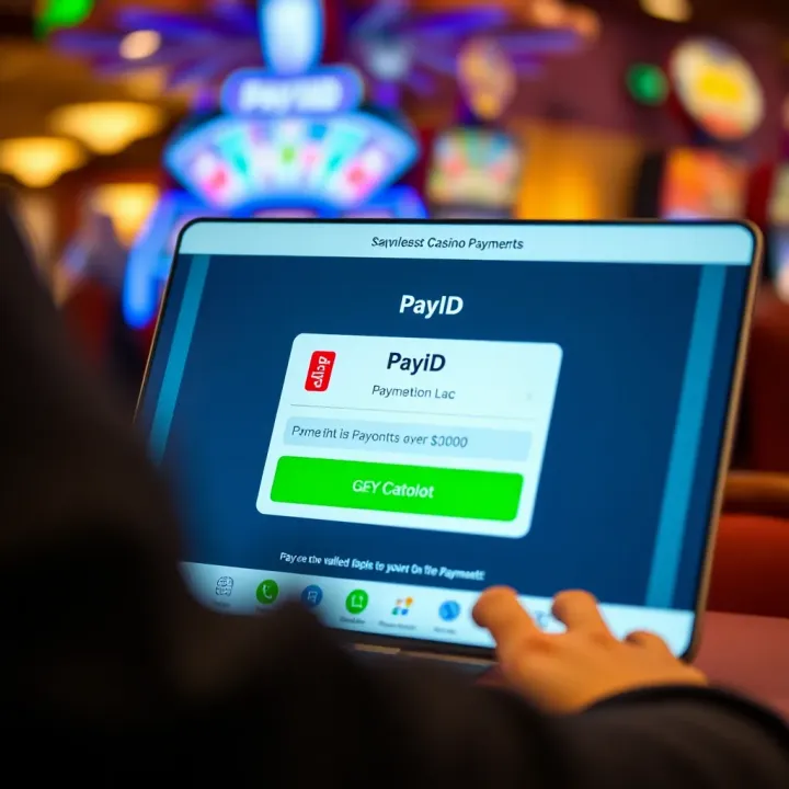 Digital wallet interface showing PayID payment option selected for online casino deposit