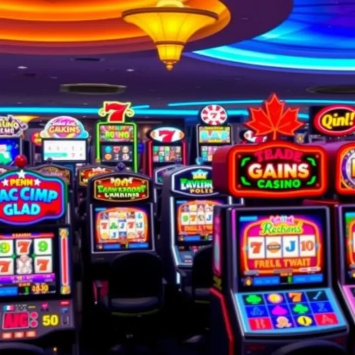 Colorful online casino game interface showing various slot machines and card games
