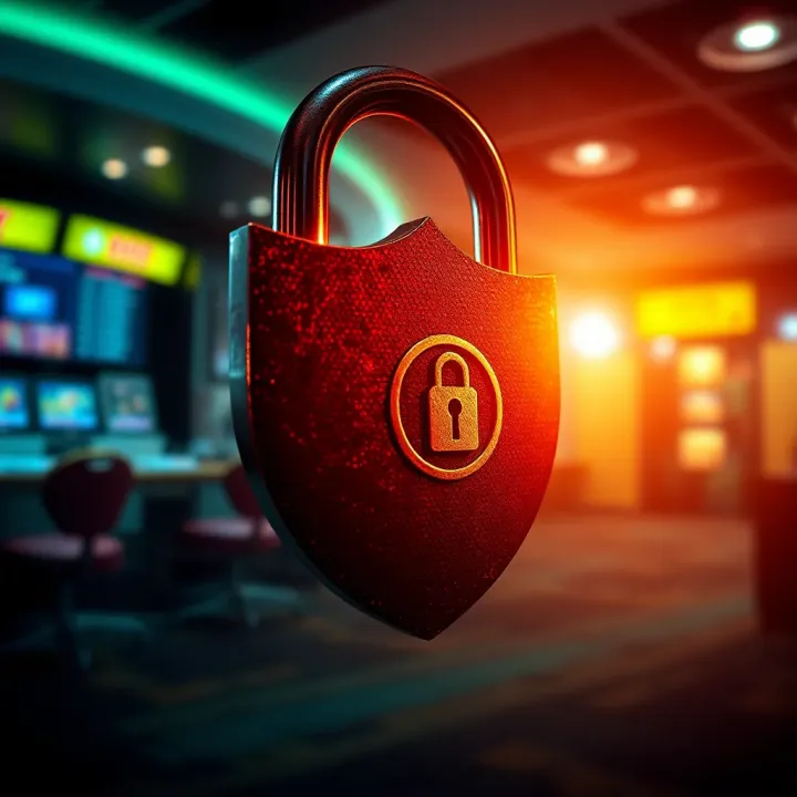 Visual of a secure lock and shield protecting personal and financial information during online gambling