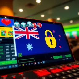 Secure online gambling platform with Australian flag and digital security icons