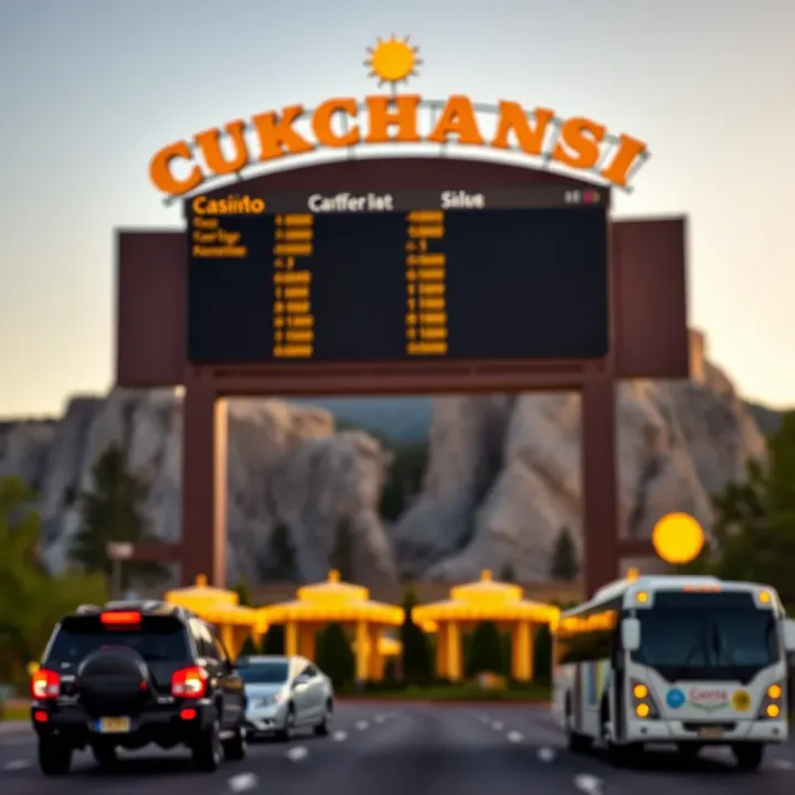 Various transportation options including car, shuttle, and bus icons for travel planning