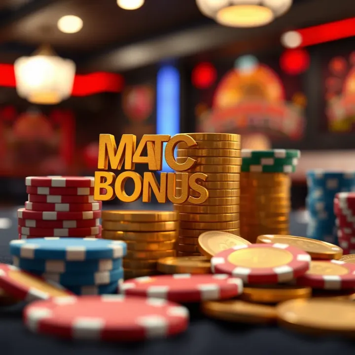 Graphic illustrating concept of match deposit bonus with coins and casino chips