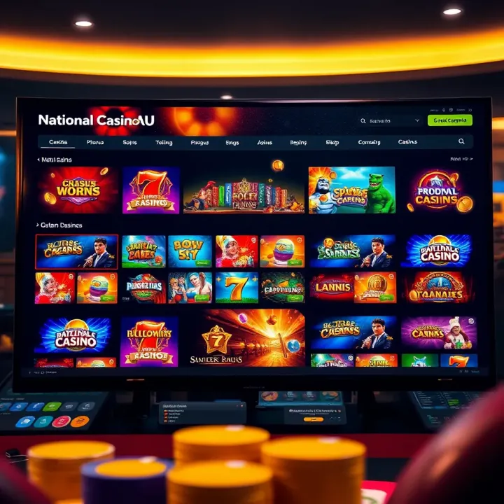 User interface of National Casino AU showcasing a variety of popular online casino games for Australian players