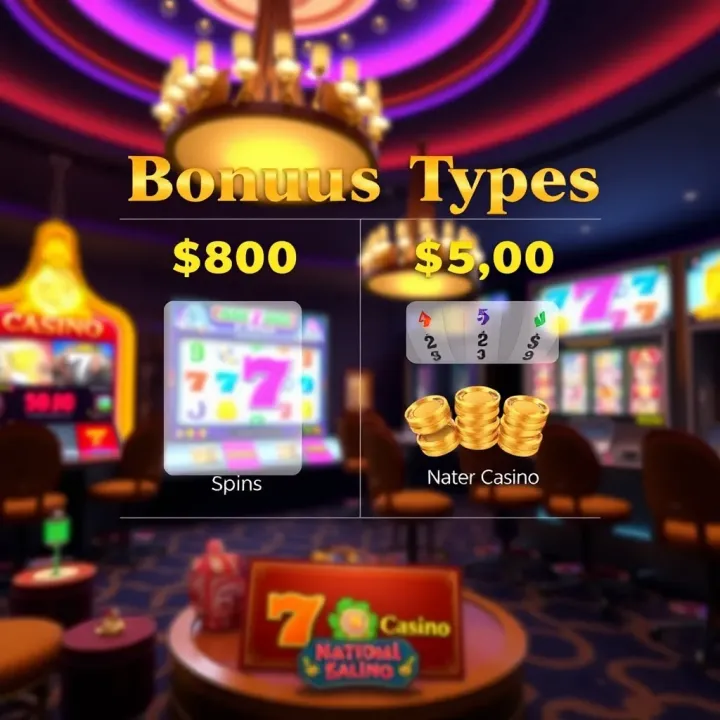 Illustration showing different types of casino bonuses available at National Casino such as welcome bonuses and free spins